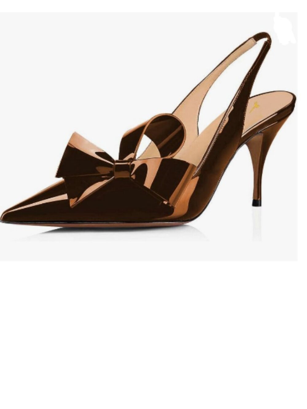 YDN Brown Pointy Toe Pumps Slingback Bow Elastic Strap Bowknot Sandals